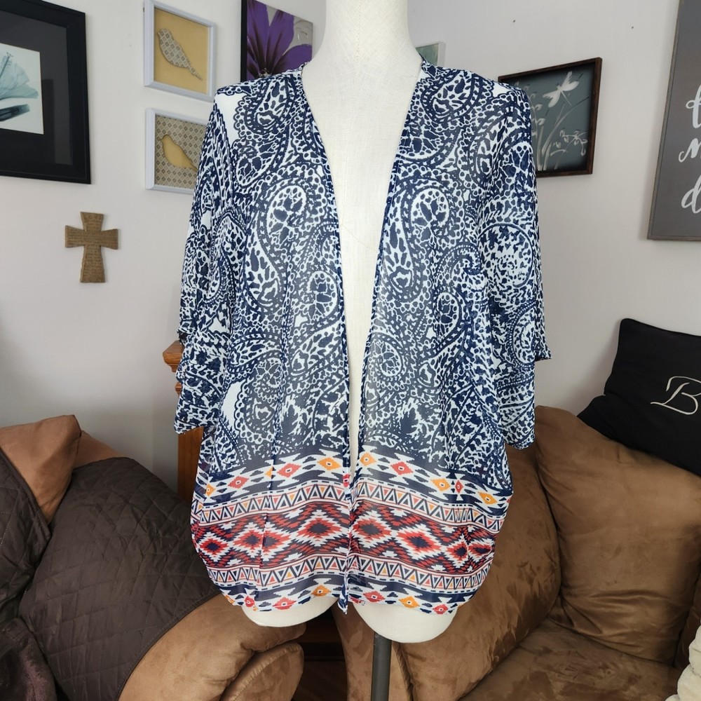 Trixxi Clothing Co Open Front Semi Sheer Cover Topper Top